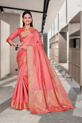 Feminista Self Design, Woven Daily Wear Cotton Silk Saree(Red)