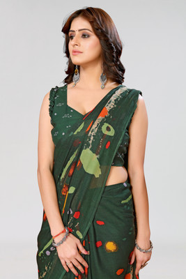 ANIRAV Printed Bollywood Georgette Saree(Green)