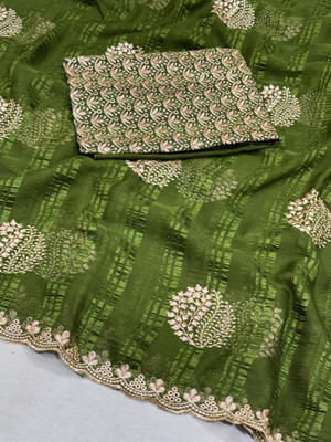 K 5 FASHION Self Design, Embroidered Bollywood Georgette Saree(Light Green)