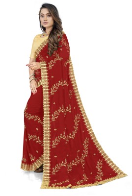 kriva enterprise Self Design Bollywood Georgette Saree(Red)