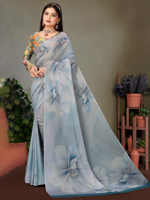 Tasrika Printed Hand Batik Georgette Saree(Grey)