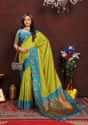 Tasrika Self Design Kanjivaram Art Silk Saree(Light Green)