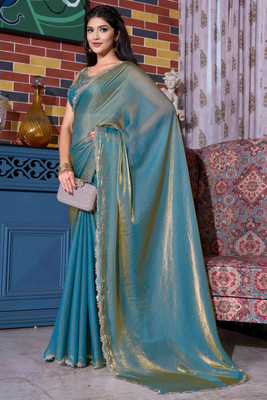 shyamlata Embellished, Solid/Plain Bollywood Pure Silk, Tussar Silk Saree(Light Blue)