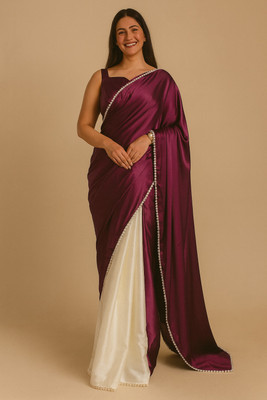 TRIVORA Solid/Plain, Color Block Bollywood Silk Blend Saree(Purple)