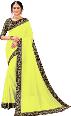 FIERTE Solid/Plain, Self Design, Dyed Bollywood Georgette, Chiffon Saree(Yellow)