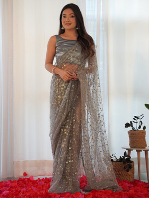 Sareemall Embellished Bollywood Net Saree(Grey)