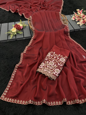 saanvi Self Design Bollywood Silk Blend Saree(Maroon)