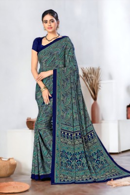 Vipra Designer Printed Daily Wear Crepe Saree(Blue)