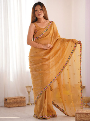 ANOUK Embroidered Bollywood Tissue Saree(Yellow)