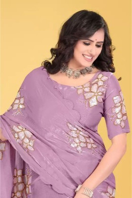 Tejal Creation Embroidered Bollywood Chiffon Saree(Pink)