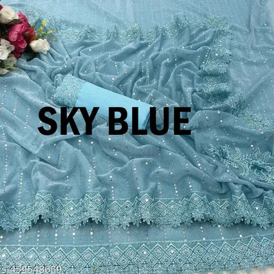 Vragi Embellished Bollywood Lycra Blend Saree(Blue)