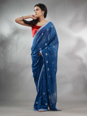 SAYAN CREATION Self Design Handloom Pure Cotton Saree(Light Blue)