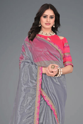 Mortile Designer Studio Embroidered Bollywood Lycra Blend Saree(Grey)