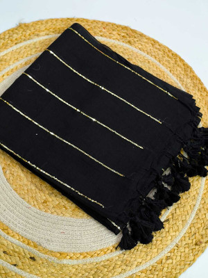 SP Boutique Woven Handloom Pure Cotton Saree(Black)