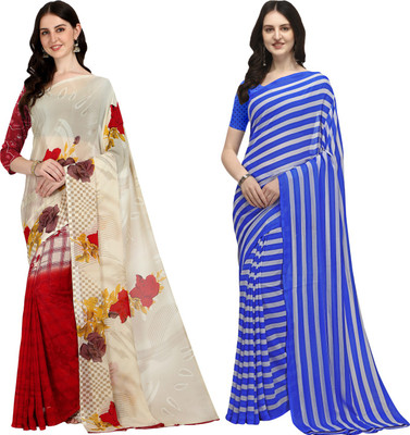 Anand Sarees Striped Daily Wear Georgette Saree(Pack of 2, Light Blue, Pink)