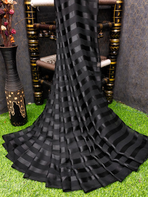 Anand Sarees Striped Bollywood Satin Saree(Black)