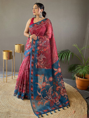 SGF11 Self Design Handloom Silk Blend Saree(Maroon)