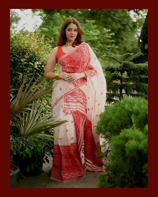 Sheden Lopez Creation Woven Mekhela Chador Cotton Blend Saree(Cream)