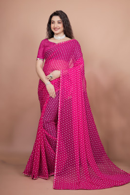 kumawat creation Printed Bandhani Georgette Saree(Pink)
