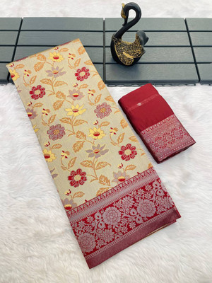 GATISHVAM TEXTILE Floral Print, Woven Banarasi Art Silk Saree(Red)