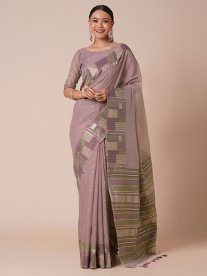 ANOUK Woven Banarasi Silk Blend Saree(Purple)