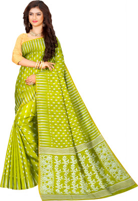 HARE KRISHNA ENTERPRISE Printed Handloom Cotton Silk Saree(Green)