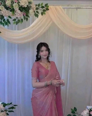 KivaWear Embellished Bollywood Jimmy choo Saree(Pink)