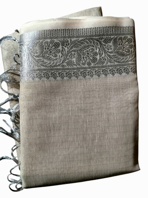 NISA silk creation Solid/Plain Kota Doria Cotton Linen Saree(Beige)