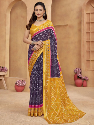 all about you Printed Daily Wear Cotton Blend Saree(Blue)