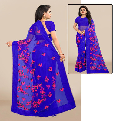 JSItaliya Embroidered Bollywood Net Saree(Red, Purple)