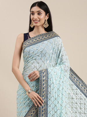 ALAGINI Embroidered Bollywood Georgette Saree(Light Blue)