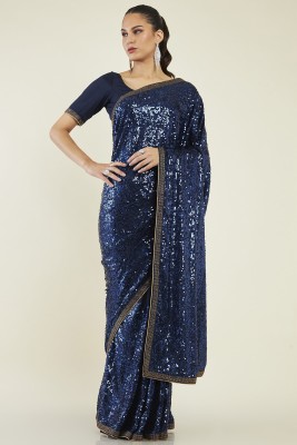 soch Embellished Bollywood Crepe Saree(Dark Blue)