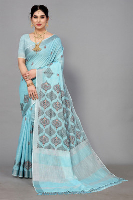 NEGRONI Printed Daily Wear Cotton Silk Saree(Light Blue)