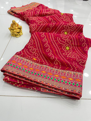 PADMAVATI SAREES Printed Bandhani Georgette Saree(Pink)