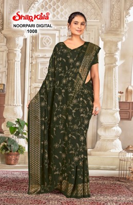 SHILPKALA Printed Daily Wear Georgette Saree(Dark Green)