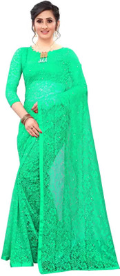 Nilkanthvarni Creation Self Design Bollywood Net Saree(Light Green)