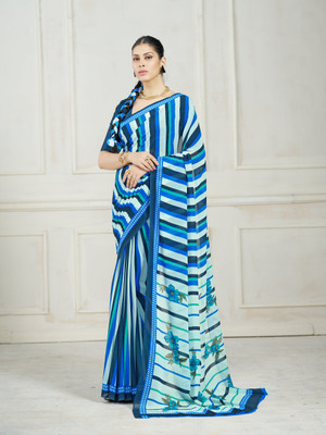 GARDEN VARELI Printed Bollywood Georgette Saree(Blue)