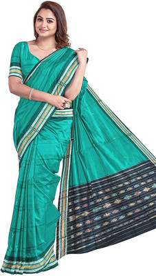 handloom paridhaan Dyed, Temple Border Handloom Pure Cotton Saree(Blue)