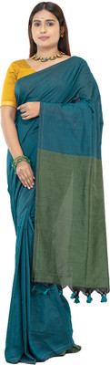 BongTrendz Solid/Plain Handloom Pure Cotton Saree(Green)