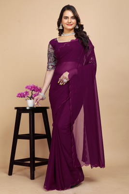 KONICA FAB Solid/Plain Bollywood Georgette Saree(Purple)