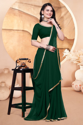 Avishafab Solid/Plain Bollywood Georgette Saree(Green)