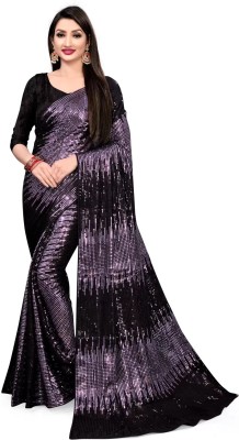 SHOBHTESH Embroidered, Self Design, Striped Bollywood Georgette Saree(Black, Pink)