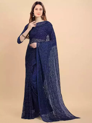 Amavii Woven Bollywood Net Saree(Dark Blue)