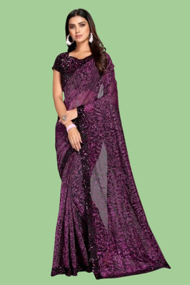 Vragi Solid/Plain Bollywood Lycra Blend Saree(Magenta)