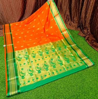 Spewim Woven Paithani Art Silk Saree(Orange)