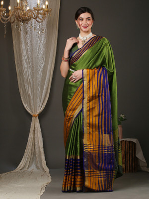 Sareemall Color Block Daily Wear Cotton Silk Saree(Green)