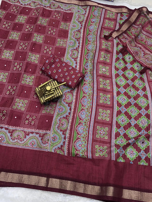 Tasrika Printed Bollywood Linen Saree(Maroon)