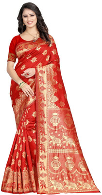 SATQ Woven, Embellished Banarasi Art Silk, Jacquard Saree(Red)