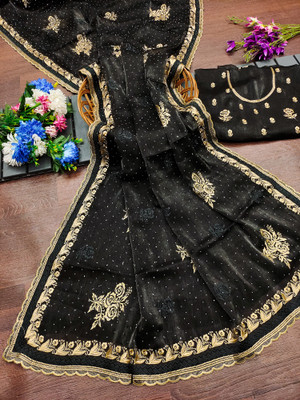 ZOYAL ENTERPRISE Embroidered Bollywood Brasso Saree(Black)