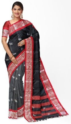 DEEP KIRAN FABRICS Woven, Temple Border, Striped, Animal Print, Self Design Paithani Cotton Silk Saree(Black)